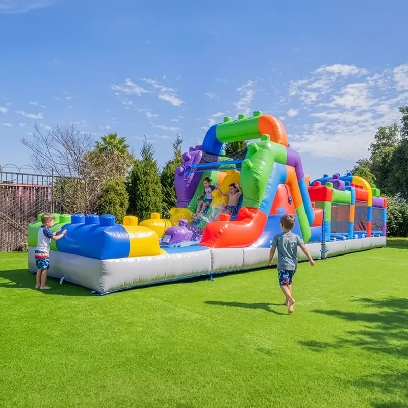 Block Party combo inflatable with bounce area and slide rental