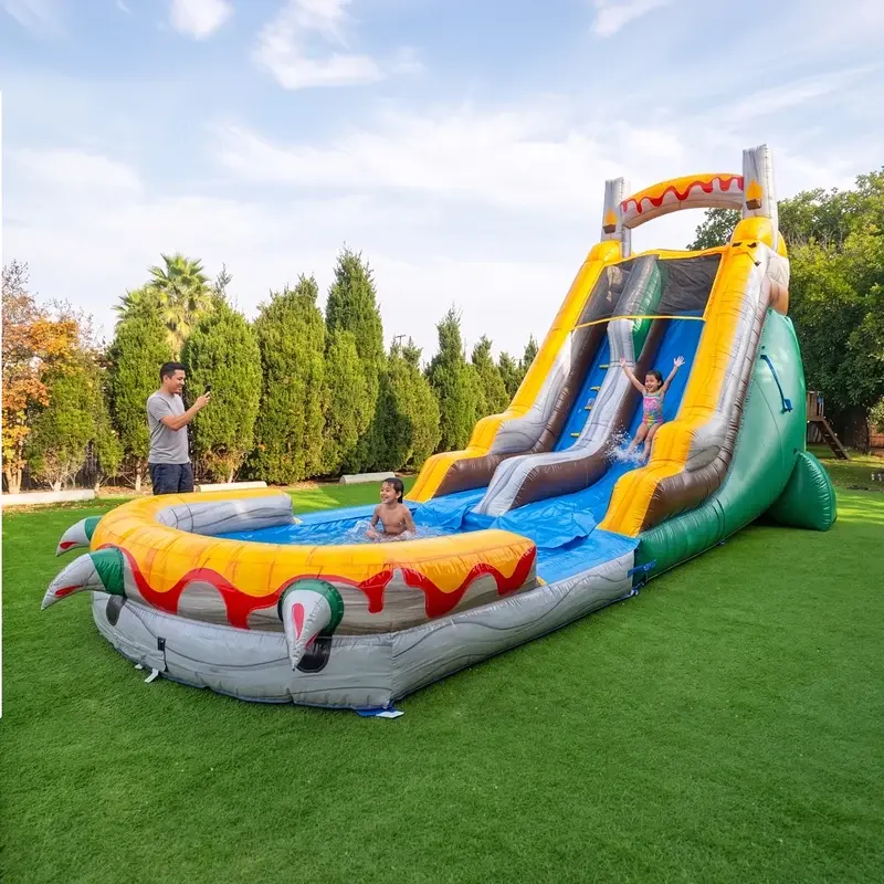 T-Rex 18-foot inflatable water slide rental for kids and family events